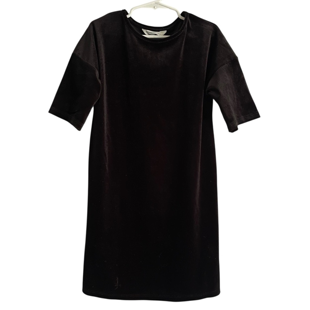 NWT Primark Girls Oversized Velvet T Shirt Dress Short Sleeve Black Sz 7-8
